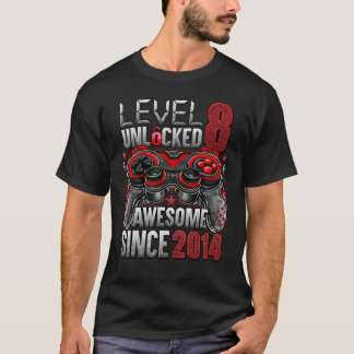 Camiseta Nível 8 Desbloqueado Incrível Desde 2014 8.º Anive