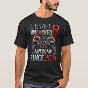 Camiseta Nível 8 Desbloqueado Incrível Desde 2014 8.º Anive