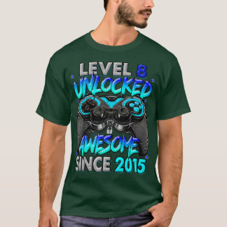 Camiseta Nível 8 Desbloqueado Incrível Desde 2015 8.º Anive