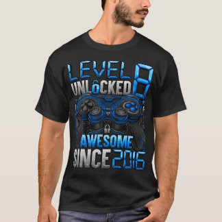Camiseta Nível 8 Desbloqueado Incrível Desde 2016 8º Aniver