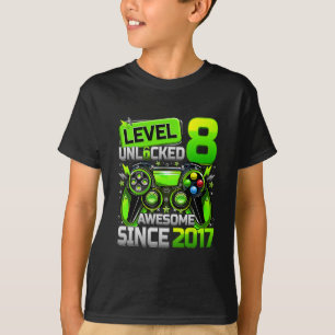 Camiseta Nível 8 Desbloqueado Incrível Desde o 8º Aniversár