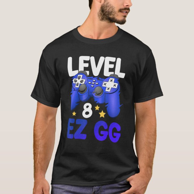 Camiseta Nível 8 EZ GG 8th Gamer Boy Teenager Controller Bi (Frente)
