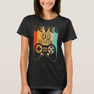 Camiseta Nível 8 Jogador de vídeo desbloqueado 8º aniversár