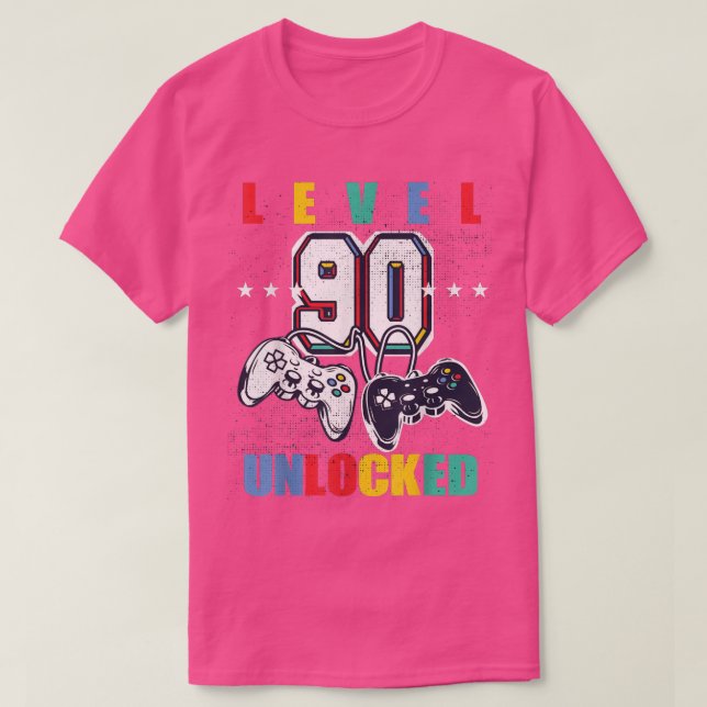 Camiseta Nível 90 Desbloqueado 90 de Jogo Engraçado Anivers (Frente do Design)