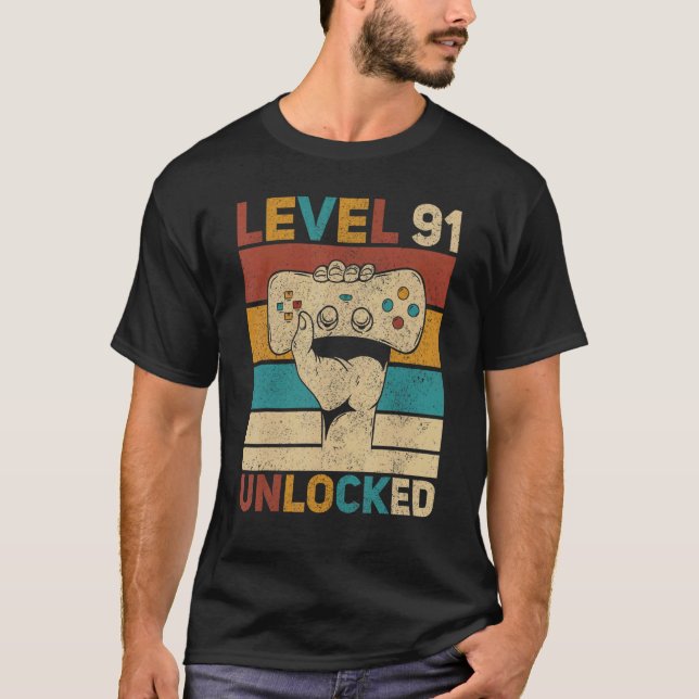 Camiseta Nível 91 Desbloqueado 91ruas Aniversário De 91 Ano (Frente)