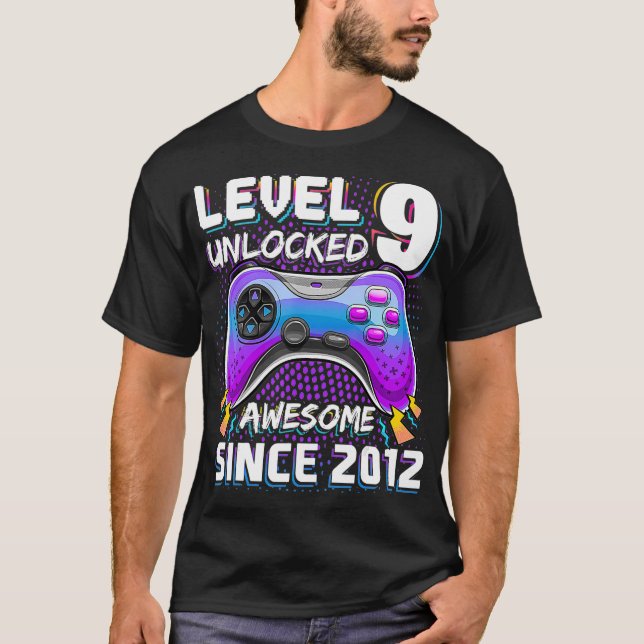 Camiseta Nível 9 Desbloqueado Incrível 2012 Vídeo Game 9.º  (Frente)