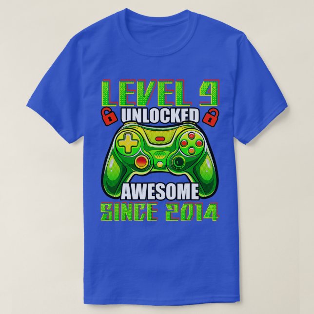 Camiseta Nível 9 Desbloqueado Incrível 2014 Vídeo Game 9.º  (Frente do Design)
