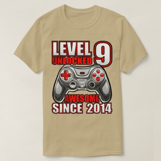 Camiseta Nível 9 Desbloqueado Incrível 2014 Vídeo Game 9.º  (Frente do Design)