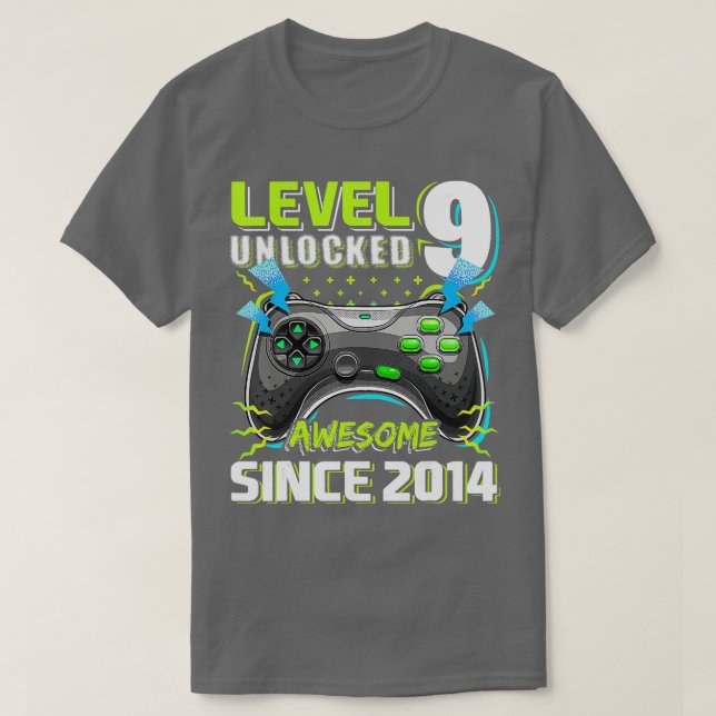 Camiseta Nível 9 Desbloqueado Incrível 2014 Vídeo Game 9.º  (Frente do Design)