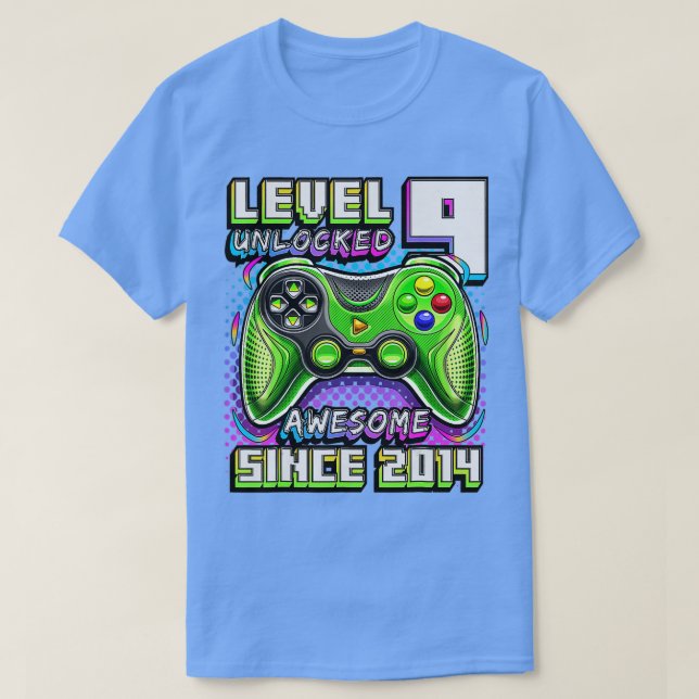 Camiseta Nível 9 Desbloqueado Incrível 2014 Vídeo Game 9.º  (Frente do Design)