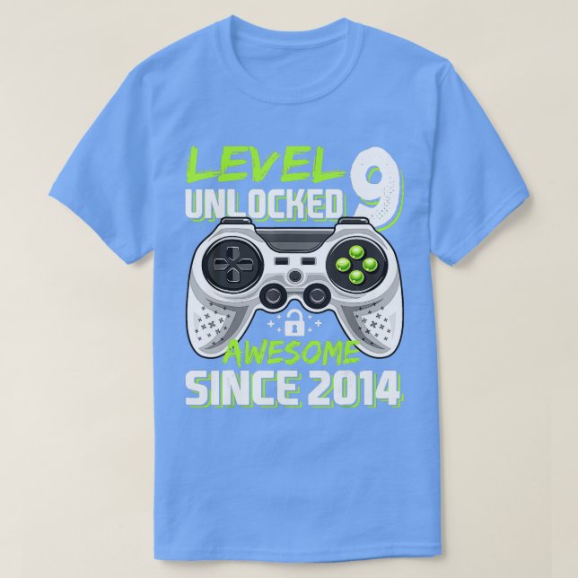 Camiseta Nível 9 Desbloqueado Incrível 2014 Vídeo Game 9.º  (Frente do Design)