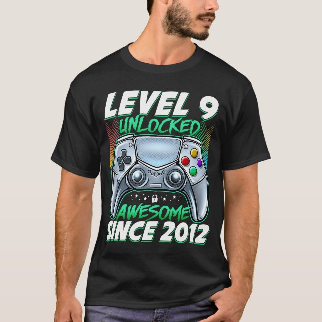 Camiseta Nível 9 Desbloqueado Incrível Desde 2012 9 Anivers (Frente)