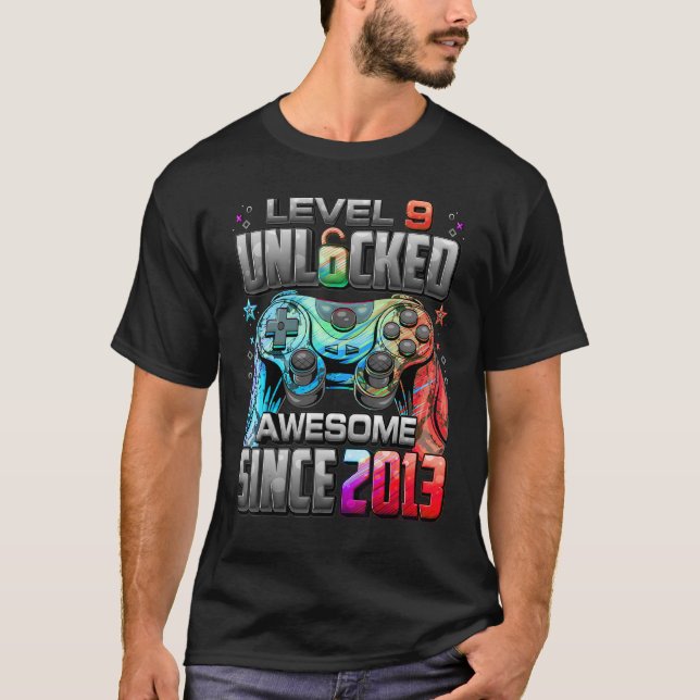 Camiseta Nível 9 Desbloqueado Incrível Desde 2013 9 Anivers (Frente)