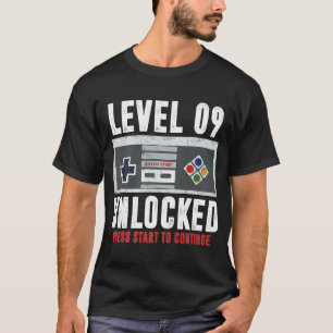 Camiseta Nível 9 Desbloqueado Jogador de 9 Anos 9º Aniversá