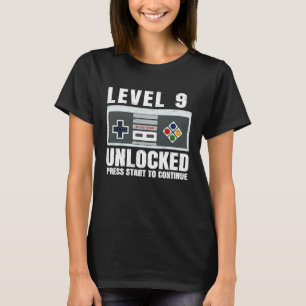 Camiseta Nível 9 Desbloqueado Jogador de 9 Anos 9º Aniversá