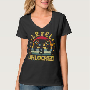Camiseta Nível 9 - Vintage de jogos desbloqueados - 9.º ani