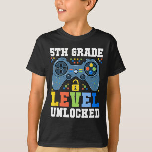 Camiseta Nível da 5ª Série Desbloqueado Gamer Primeiro Dia