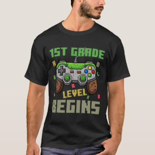 Camiseta Nível da Primeira Série Começa Gamer Meninos Crian