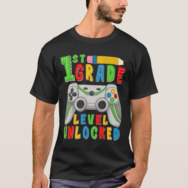 Camiseta Nível da Primeira Série Desbloqueado Ck Para a Esc (Frente)