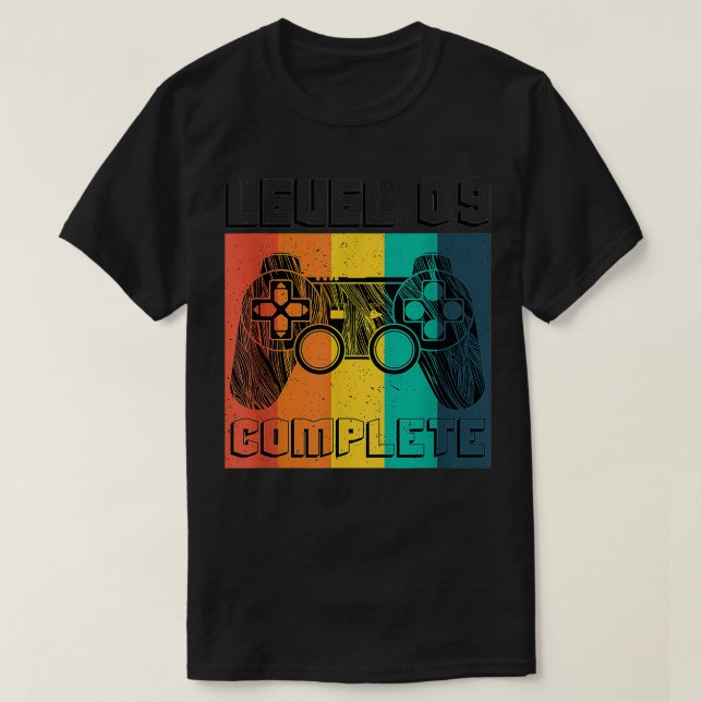 Camiseta Nível de Controladora de Jogos Completa 9 Presente (Frente do Design)