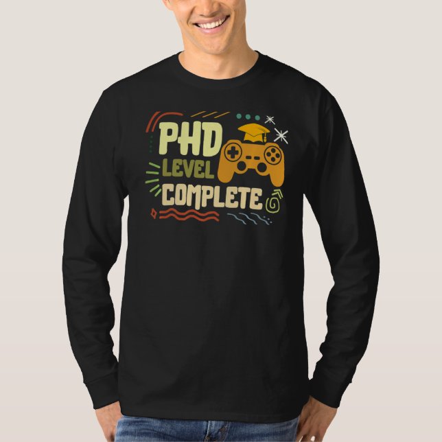 Camiseta Nível de Doutorado Completar Videos games de Filos (Frente)