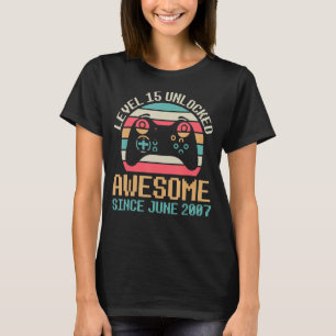 Camiseta Nível De Jogador 15 Anos Aniversário Desbloqueado 