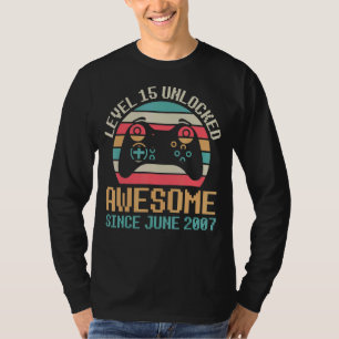 Camiseta Nível De Jogador 15 Anos Aniversário Desbloqueado 