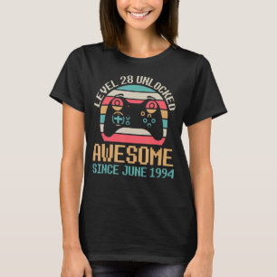 Camiseta Nível de jogador 28 anos Aniversário desbloqueado 
