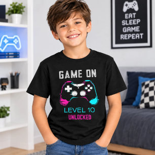 Camiseta Nível de jogo eletrônico Foto de aniversário de jo