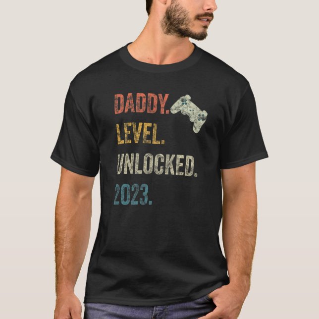 Camiseta Nível de Pai do Mens Desbloqueado 2023 Gravidez do (Frente)