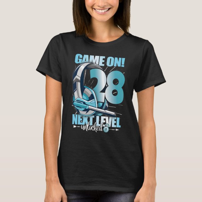 Camiseta Nível destravado 28. Aniversário 28 anos Mulher ma (Frente)