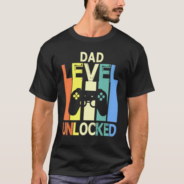 Camiseta Nível do pai Desbloqueado Feliz Dia do Pai Pai Pa (Frente)