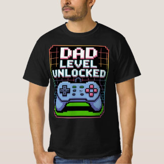 Camiseta NÍVEL DO pai DESBLOQUEADO - Pixel de ligação neon