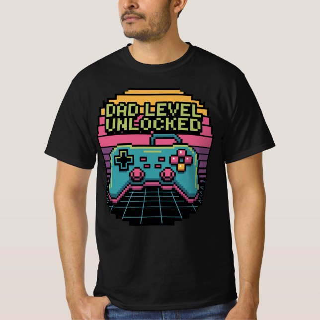 Camiseta NÍVEL DO pai DESBLOQUEADO - Pixel Gamer Edition Cl (Frente)