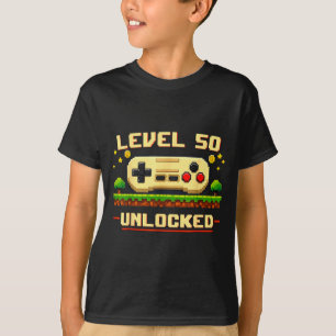 Camiseta Nível engraçado 50 desbloqueado videogame aniversá