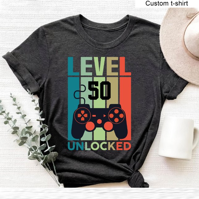 Camiseta Nível Personalizado 50 Jogador de Vídeo Desbloquea (Custom Level 50 Unlocked Video Gamer 50th Birthday T-Shirt)