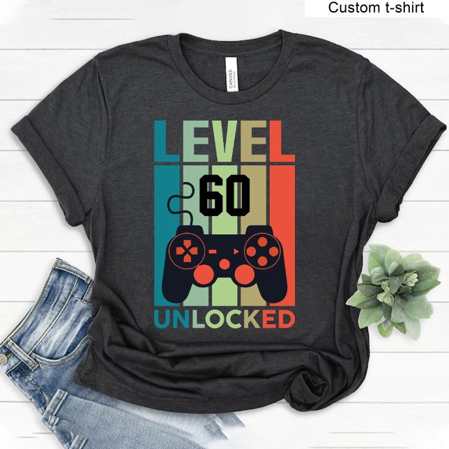 Camiseta Nível Personalizado 60 Vídeo Gamer 60º Aniversário (Custom Level 60 Unlocked Video Gamer 60th Birthday T-Shirt)