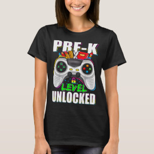 Camiseta Nível Pré-K Desbloqueado Gamer Primeiro Dia De Aul
