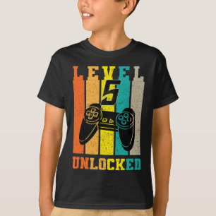 Camiseta Nível Retro 5 Desbloqueado Jogo de Aniversário Len