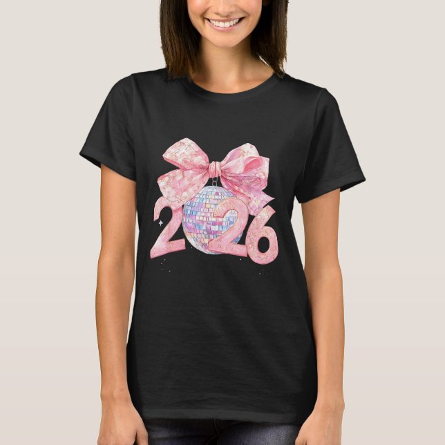 Camiseta Nk Bow Coquette Disco Ball Happy New Year 2026  (Frente)