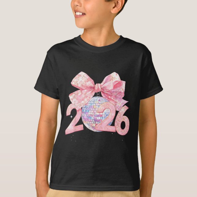 Camiseta Nk Bow Coquette Disco Ball Happy New Year 2026  (Frente)