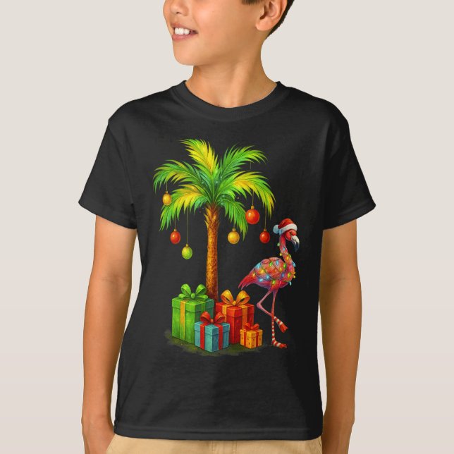 Camiseta Nk Flamingo Christmas Palm Tree Trocal Xmas  (Frente)