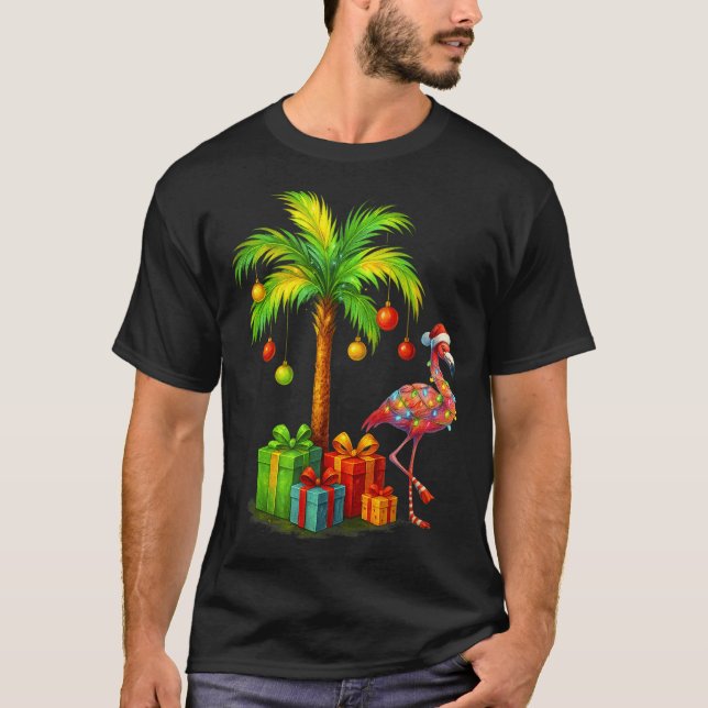 Camiseta Nk Flamingo Christmas Palm Tree Trocal Xmas  (Frente)