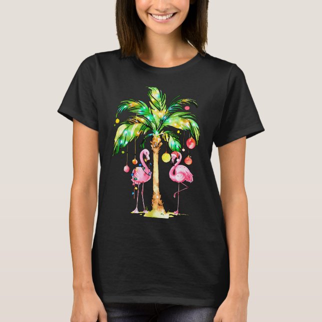 Camiseta Nk Flamingo Christmas Palm Tree Trocal Xmas Holida (Frente)