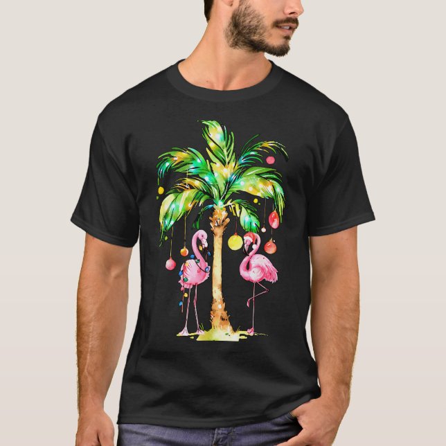 Camiseta Nk Flamingo Christmas Palm Tree Trocal Xmas Holida (Frente)