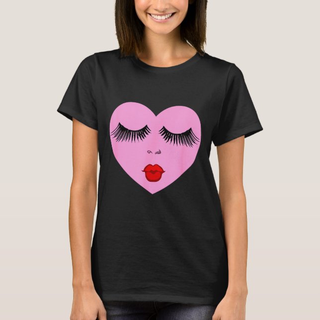 Camiseta Nk Lady Heart With Eyelashes Valentines Day Kiss  (Frente)