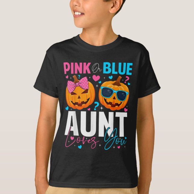 Camiseta Nk Or Blue Aunt Loves You Pumpkin Halloween Gender (Frente)