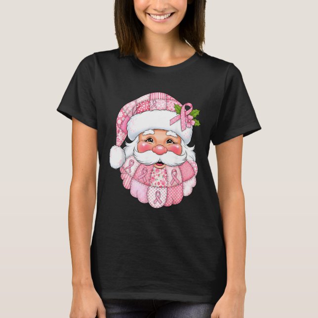 Camiseta Nk Patchwork Santa Breast Cancer Awareness Christm (Frente)