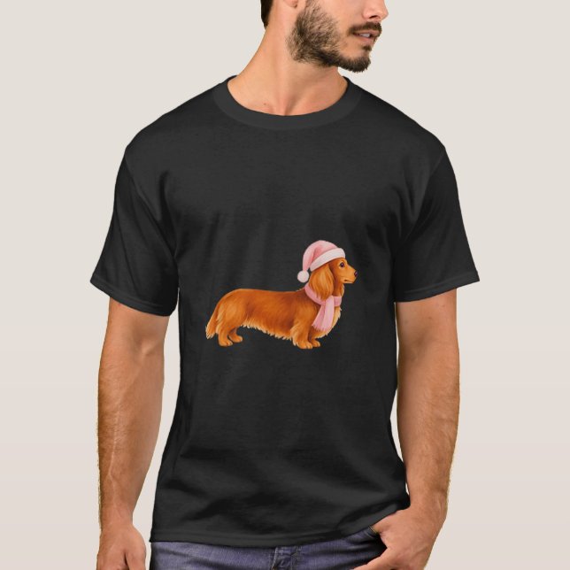 Camiseta Nk Santa Red Long Haired Dachshund Christmas  (Frente)