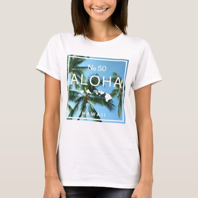 Camiseta No. 50 Aloha Hawaii Palm Island Paradise (Frente)